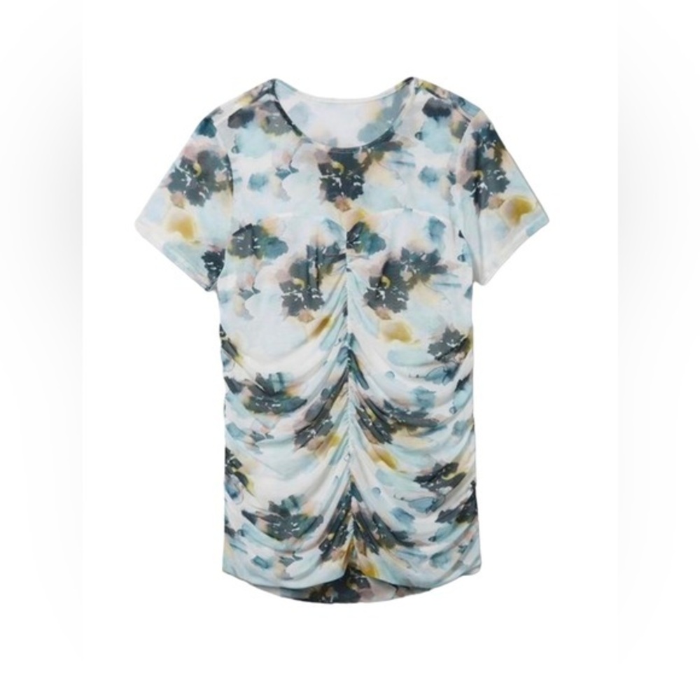 Torrid Stretch Mesh Crew Neck Ruched top blouse shirt multi floral 1X 2X 3X